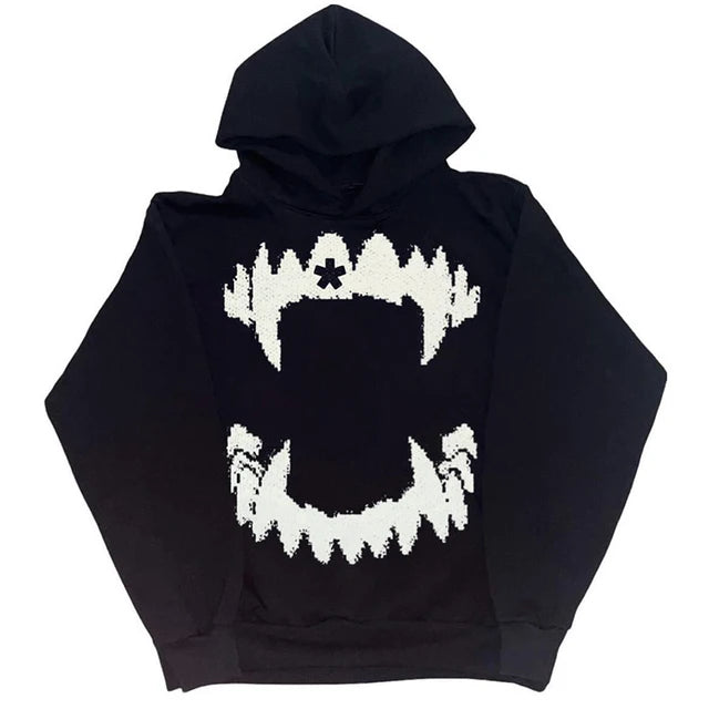FlyShtFitsUK Fangs Knitted Grunge Hoodie