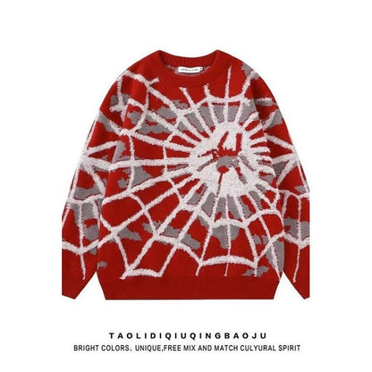 Spider Jacquard Round Neck Sweater Men's and Women's American Lazy and Versatile High Street Fashion Brand Knitwear Top