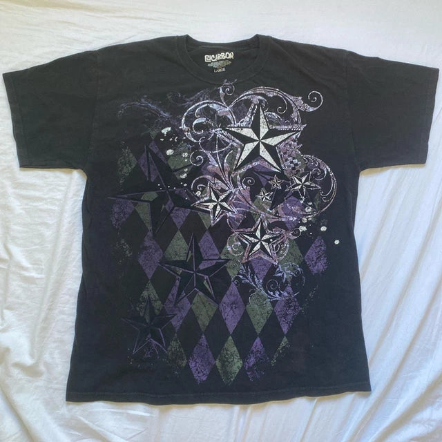 00s Vintage Star Print Short Sleeve Tee Gothic Graphic Print Japanese Style y2k T-shirt Harajuku Aesthetic Women Punk Crop Top