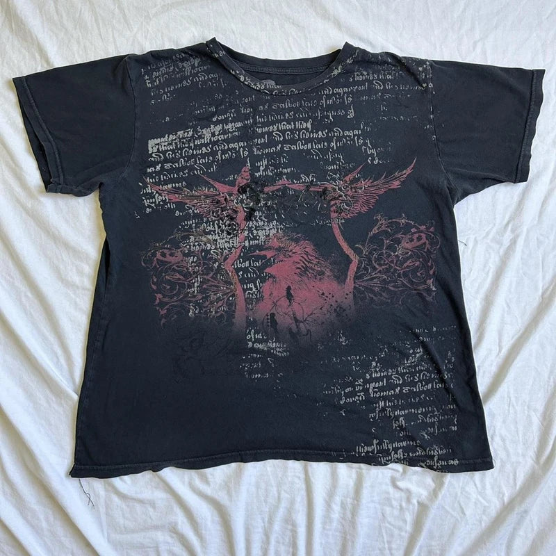00s Vintage Star Print Short Sleeve Tee Gothic Graphic Print Japanese Style y2k T-shirt Harajuku Aesthetic Women Punk Crop Top