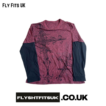 FlyShtFitsUk 2000s Cross Cyber Goth Patchwork Long Sleeve Tees