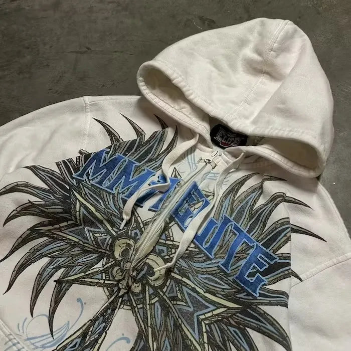 2023 Vintage Classic Letter Print Pattern Women Zip Up White Hoodeds Gothic Harajuku Casual Fashion Loose Sweatshirts New