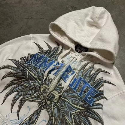 2023 Vintage Classic Letter Print Pattern Women Zip Up White Hoodeds Gothic Harajuku Casual Fashion Loose Sweatshirts New