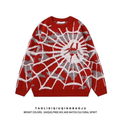 Spider Jacquard Round Neck Sweater Men's and Women's American Lazy and Versatile High Street Fashion Brand Knitwear Top