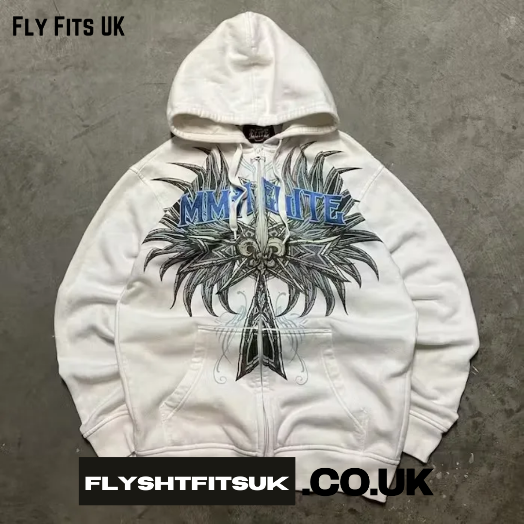 2023 Vintage Classic Letter Print Pattern Women Zip Up White Hoodeds Gothic Harajuku Casual Fashion Loose Sweatshirts New