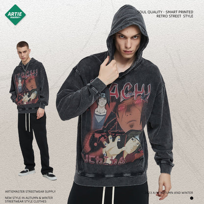 High Street Trendy 380G White Ink Digital Direct Spray Anime Shadow Print Sweatshirt Men's Thin Style