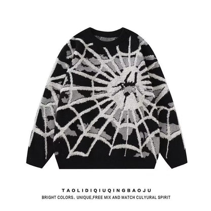 Spider Jacquard Round Neck Sweater Men's and Women's American Lazy and Versatile High Street Fashion Brand Knitwear Top