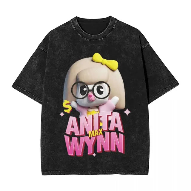 Anita Max Wynn Love Washed T Shirt Streetwear Hip Hop Cool T-Shirt Tees Tops Men Women Short Sleeve Harajuku Printed