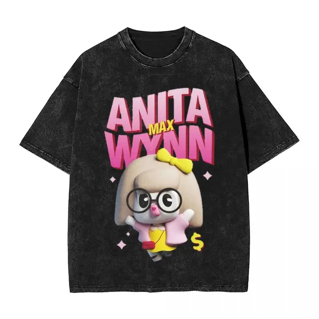 Anita Max Wynn Love Washed T Shirt Streetwear Hip Hop Cool T-Shirt Tees Tops Men Women Short Sleeve Harajuku Printed