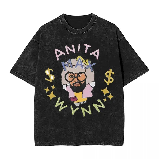 Anita Max Wynn Love Washed T Shirt Streetwear Hip Hop Cool T-Shirt Tees Tops Men Women Short Sleeve Harajuku Printed