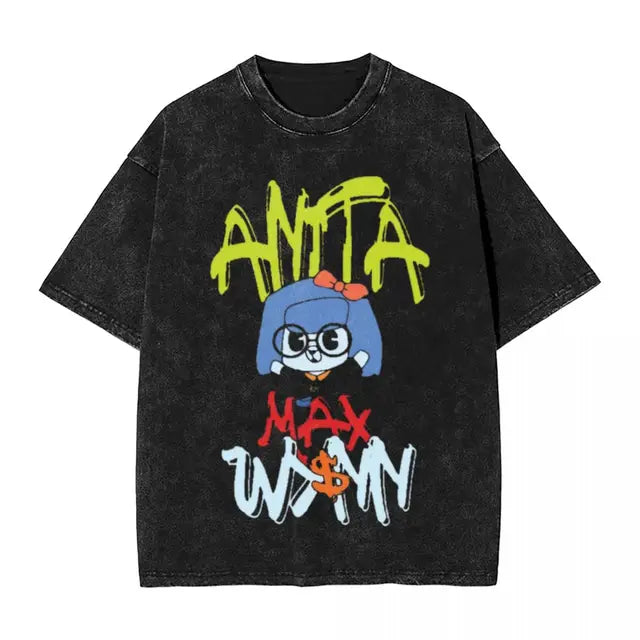Anita Max Wynn Love Washed T Shirt Streetwear Hip Hop Cool T-Shirt Tees Tops Men Women Short Sleeve Harajuku Printed