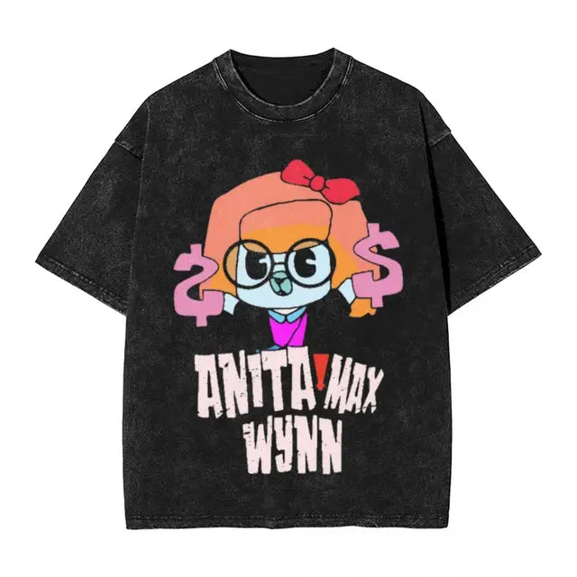 Anita Max Wynn Love Washed T Shirt Streetwear Hip Hop Cool T-Shirt Tees Tops Men Women Short Sleeve Harajuku Printed