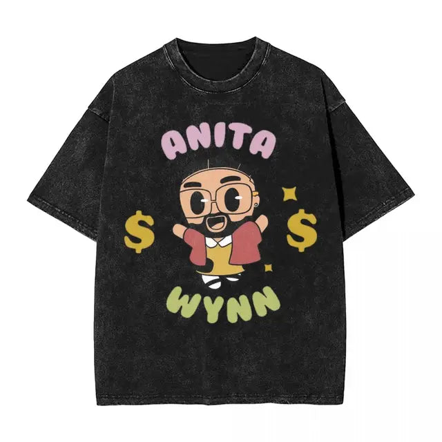Anita Max Wynn Love Washed T Shirt Streetwear Hip Hop Cool T-Shirt Tees Tops Men Women Short Sleeve Harajuku Printed
