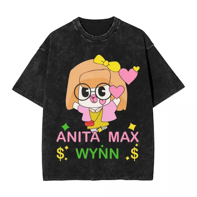 Anita Max Wynn Love Washed T Shirt Streetwear Hip Hop Cool T-Shirt Tees Tops Men Women Short Sleeve Harajuku Printed
