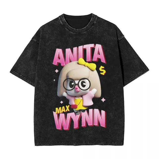 Anita Max Wynn Love Washed T Shirt Streetwear Hip Hop Cool T-Shirt Tees Tops Men Women Short Sleeve Harajuku Printed