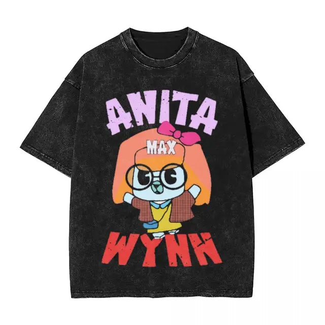 Anita Max Wynn Love Washed T Shirt Streetwear Hip Hop Cool T-Shirt Tees Tops Men Women Short Sleeve Harajuku Printed