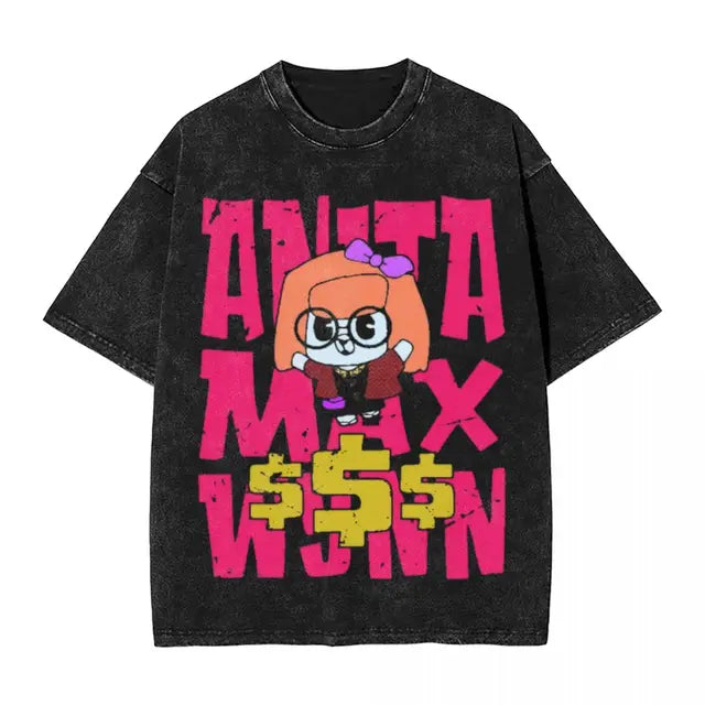 Anita Max Wynn Love Washed T Shirt Streetwear Hip Hop Cool T-Shirt Tees Tops Men Women Short Sleeve Harajuku Printed