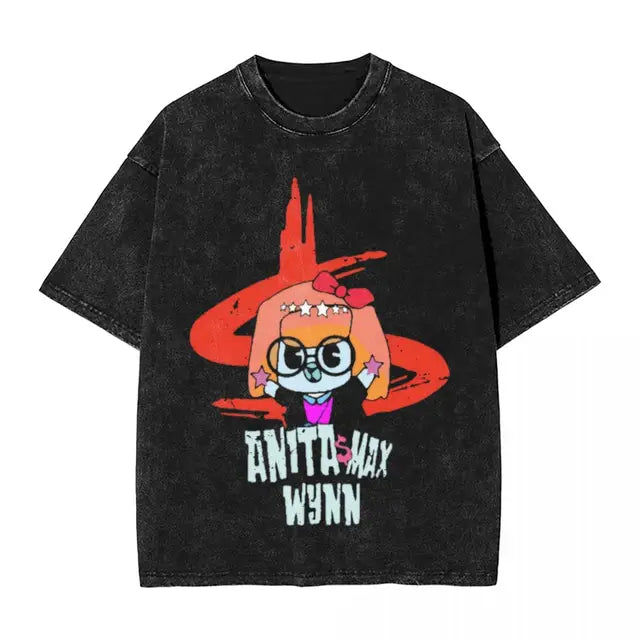 Anita Max Wynn Love Washed T Shirt Streetwear Hip Hop Cool T-Shirt Tees Tops Men Women Short Sleeve Harajuku Printed