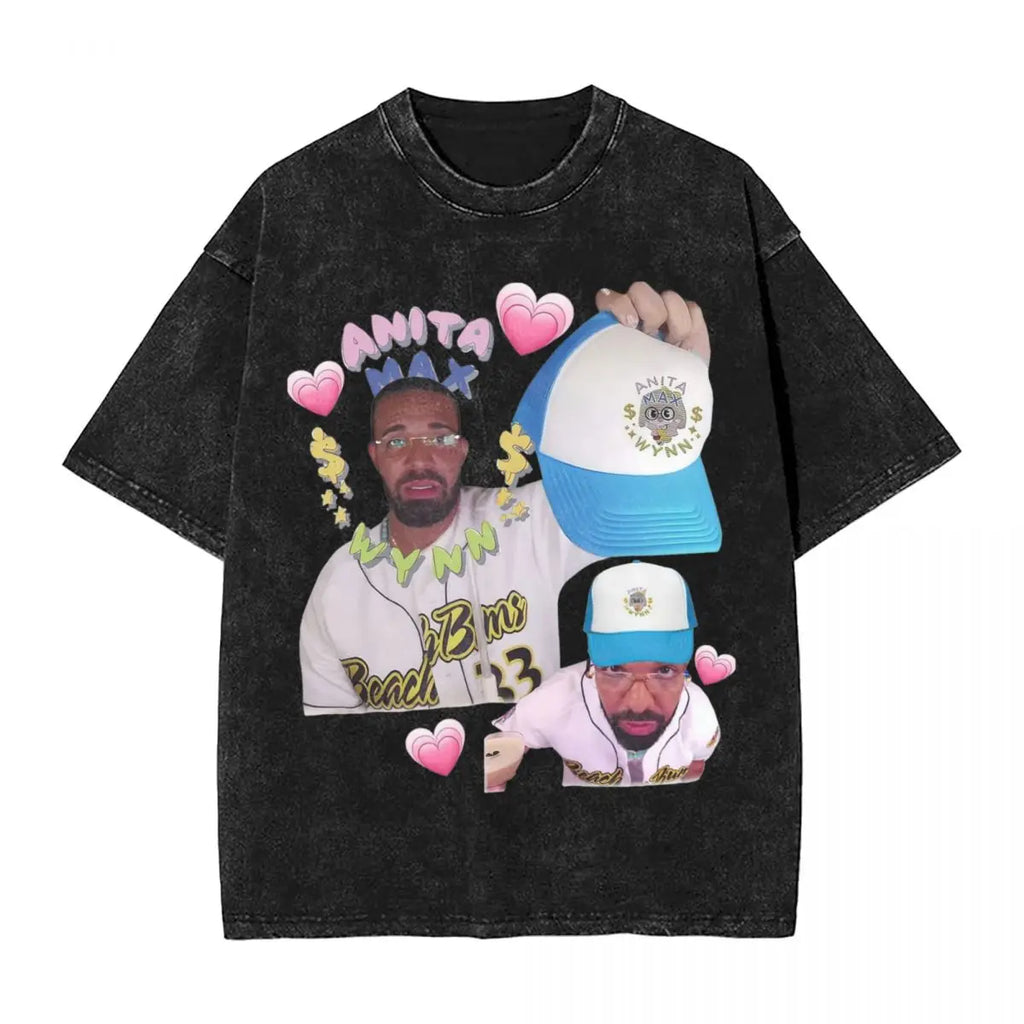 Anita Max Wynn Love Washed T Shirt Streetwear Hip Hop Cool T-Shirt Tees Tops Men Women Short Sleeve Harajuku Printed