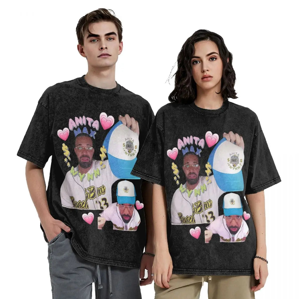 Anita Max Wynn Love Washed T Shirt Streetwear Hip Hop Cool T-Shirt Tees Tops Men Women Short Sleeve Harajuku Printed