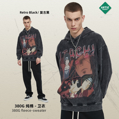 High Street Trendy 380G White Ink Digital Direct Spray Anime Shadow Print Sweatshirt Men's Thin Style