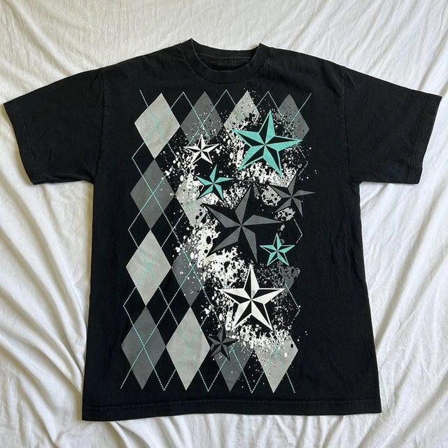 Cartoon Skull Totem Pattern Print Crop Tops Graphic Short Sleeve T-shirt Harajuku Grunge Y2K Aesthetic Mall Goth Vintage Tees