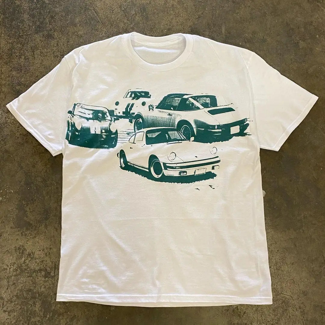 Classic Fashion T-shirt Short Sleeve Car Print Cartoon T-shirt White Shirt Top Tee Shirt Short Sleeves Clothes Plus Size