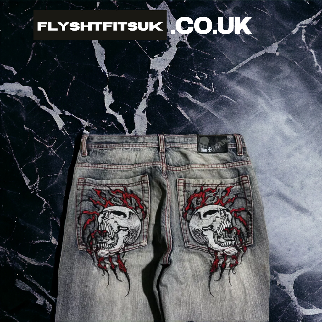 FlyShtFitsUk Skull Embroidered Loose Fit Jeans