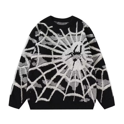 Spider Jacquard Round Neck Sweater Men's and Women's American Lazy and Versatile High Street Fashion Brand Knitwear Top