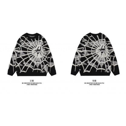 Spider Jacquard Round Neck Sweater Men's and Women's American Lazy and Versatile High Street Fashion Brand Knitwear Top