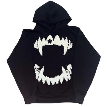 FlyShtFitsUK Fangs Knitted Grunge Hoodie