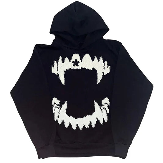FlyShtFitsUK Fangs Knitted Grunge Hoodie