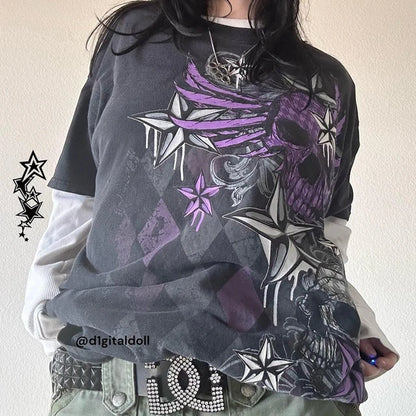 00s Retro E-girl Gothic Emo T-shirt Cyber Y2K Grunge