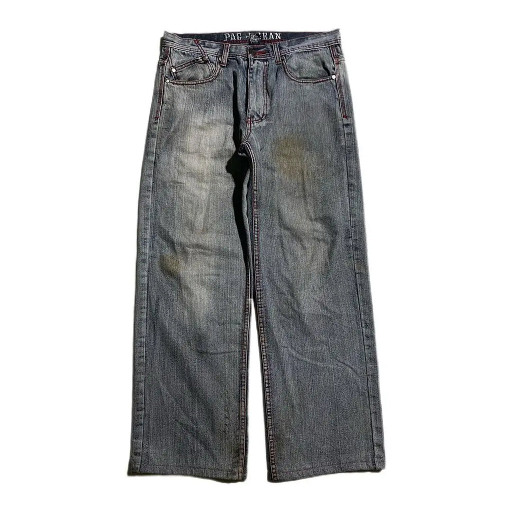 FlyShtFitsUk Skull Embroidered Loose Fit Jeans