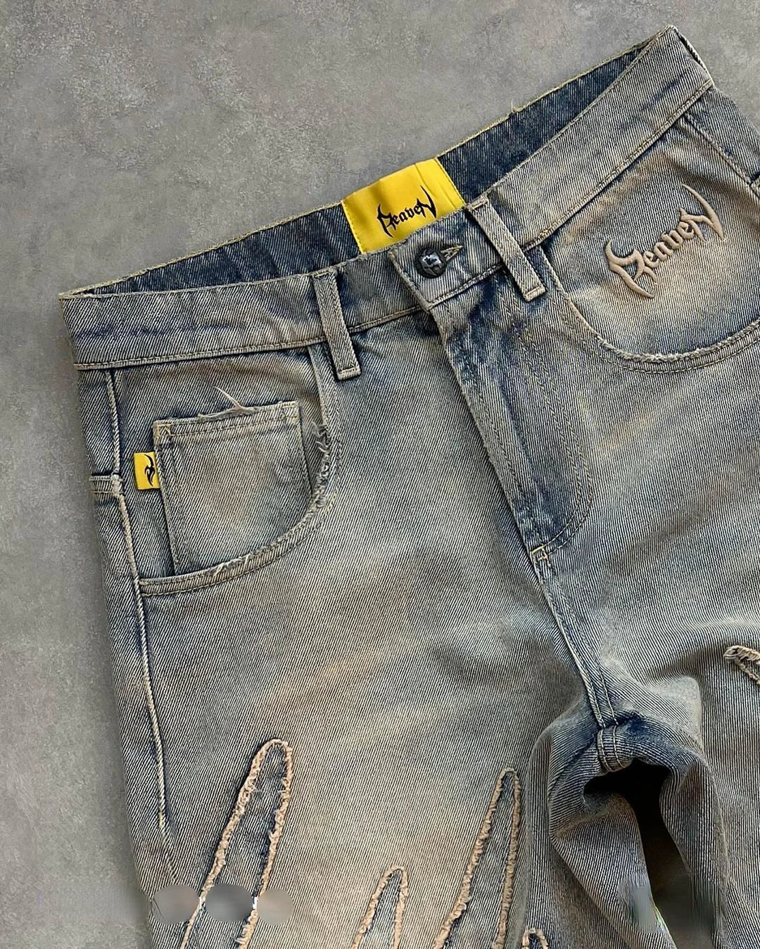 FlyShtFitsUK Streetwear Distressed Patchwork Baggy Jeans for Men Y2k Vintage Raw Edge Embroidery Denim Pants Women Straight Wide Leg Trousers