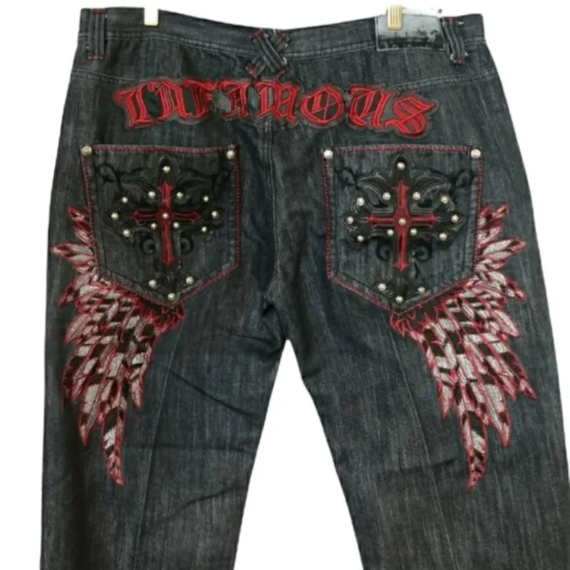 FlyShtFitUK Hip Hop Retro oversize Graphic Printing Baggy Jeans Denim Pants Men Women Goth Wide Trousers