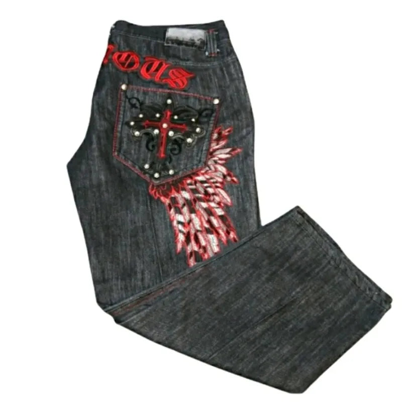FlyShtFitUK Hip Hop Retro oversize Graphic Printing Baggy Jeans Denim Pants Men Women Goth Wide Trousers