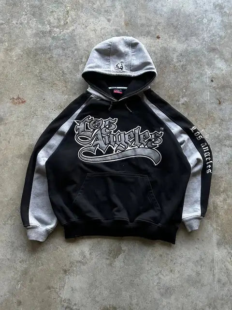 FlyShtFitsUk Vintage Embroidery Printed Letter Hoodie