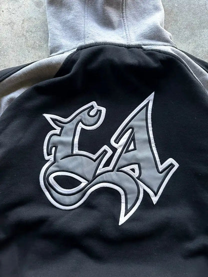 FlyShtFitsUk Vintage Embroidery Printed Letter Hoodie