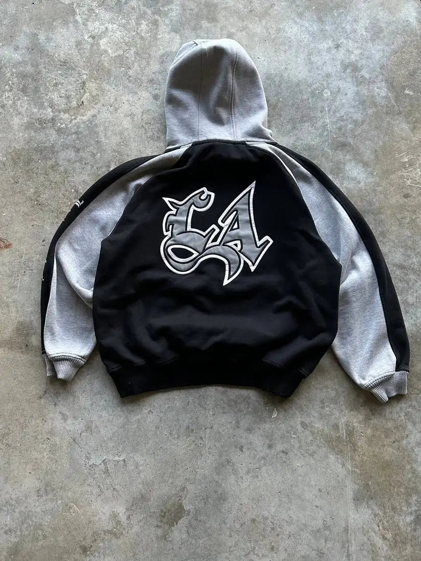 FlyShtFitsUk Vintage Embroidery Printed Letter Hoodie