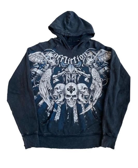 FlyShtFitsUK Y2K style series retro skull print Hoodie