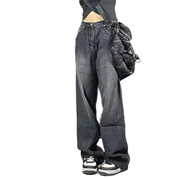 FlyShtFitsUK Black Baggy Jeans High Waist Oversize Wide Leg Pants Grunge Denim Trousers Y2K Alt Clothes