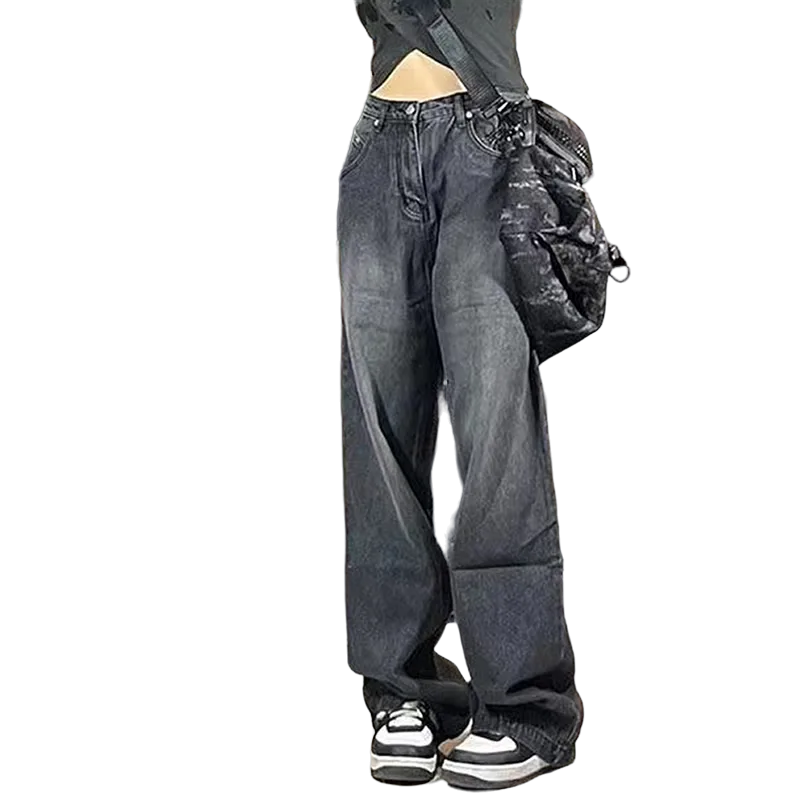 FlyShtFitsUK Black Baggy Jeans High Waist Oversize Wide Leg Pants Grunge Denim Trousers Y2K Alt Clothes