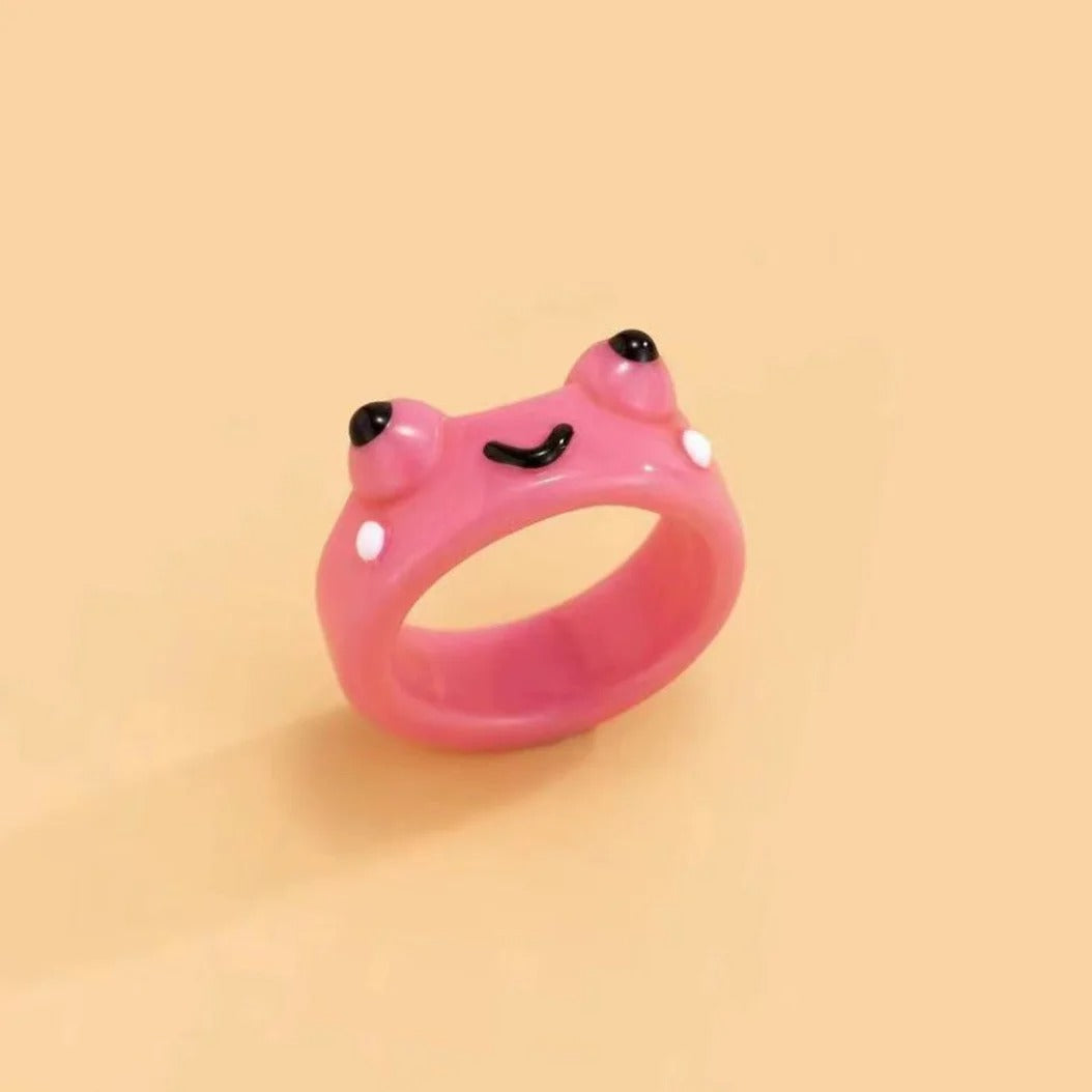 Cute Smile Frog Rings For Women Girls Funny Personality Wholesale Cartoon Animal Chicken Kawaii Ring Fashion Jewelry Gifts