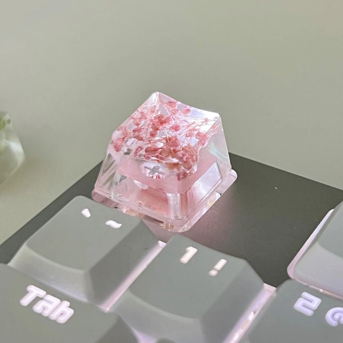 1Pcs High Quality Epoxy DIY Translucent Leaves Dry Flowers Paper Cross Axis Mechanical Keyboard Keycap Universal Accessories