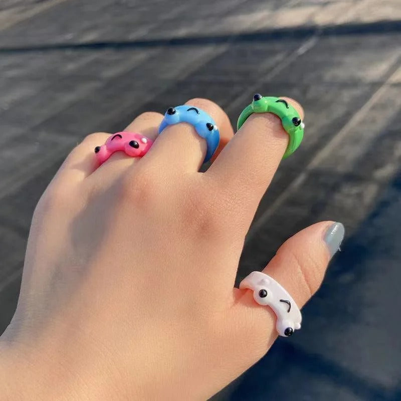 Cute Smile Frog Rings For Women Girls Funny Personality Wholesale Cartoon Animal Chicken Kawaii Ring Fashion Jewelry Gifts