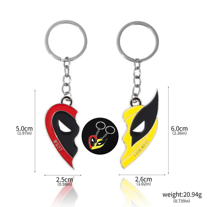 Movie Superhero Deadpool and Wolverine Best Friends keychain Split Heart Matching Pendant for Women Men Cosplay Jewelry Gift